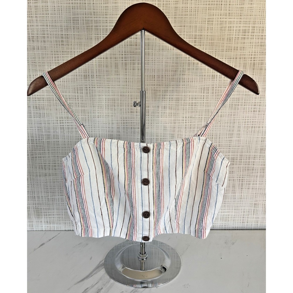 Outerknown Eclipse Linen Cropped Tank Top Button Down Cream Women's Size XS BxEE